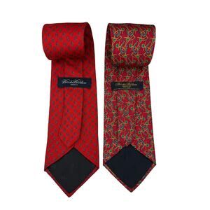 Brooks Brothers Makers Silk Tie Lot Red Paisley & Equestrian Horseshoe Handmade